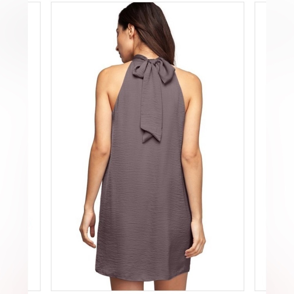 Satin Mock Neck Dress Size Small Elegant Bow Tie - Picture 6 of 7